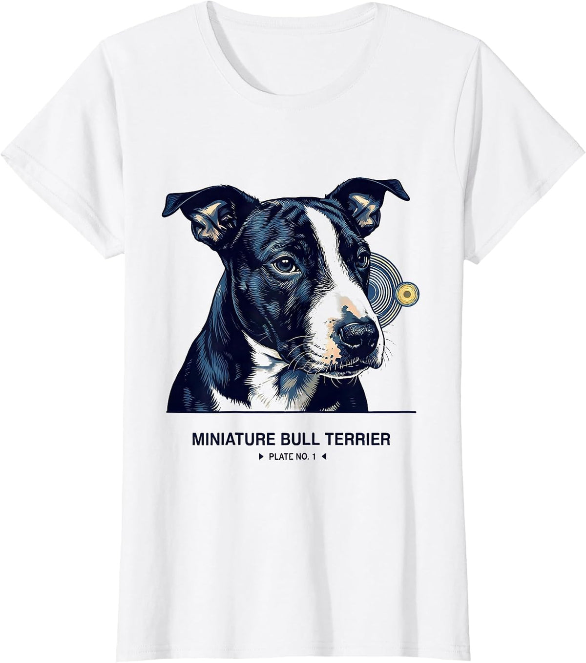 Women's Miniature Bull Terrier, Plate No. 1 Van Gogh Style Starry T-Shirt - White