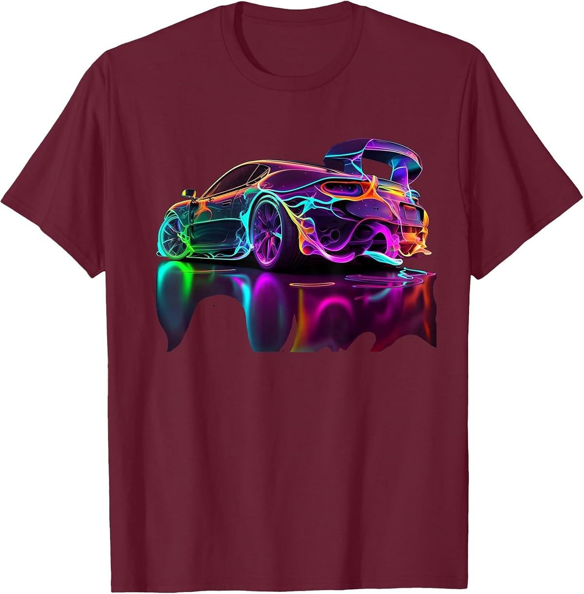 Neon Sports Car T-Shirt - Burgundy