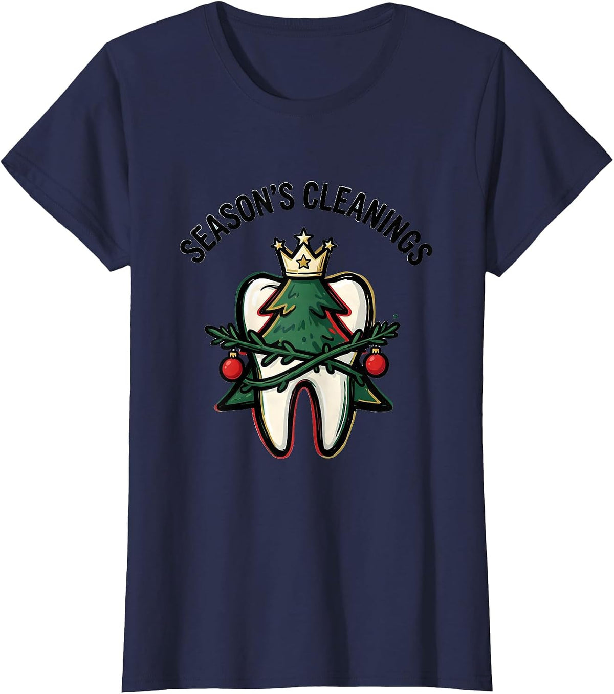 Women's Season's Cleanings Funny Dental Christmas Dentist Dental T-Shirt - Navy Blue