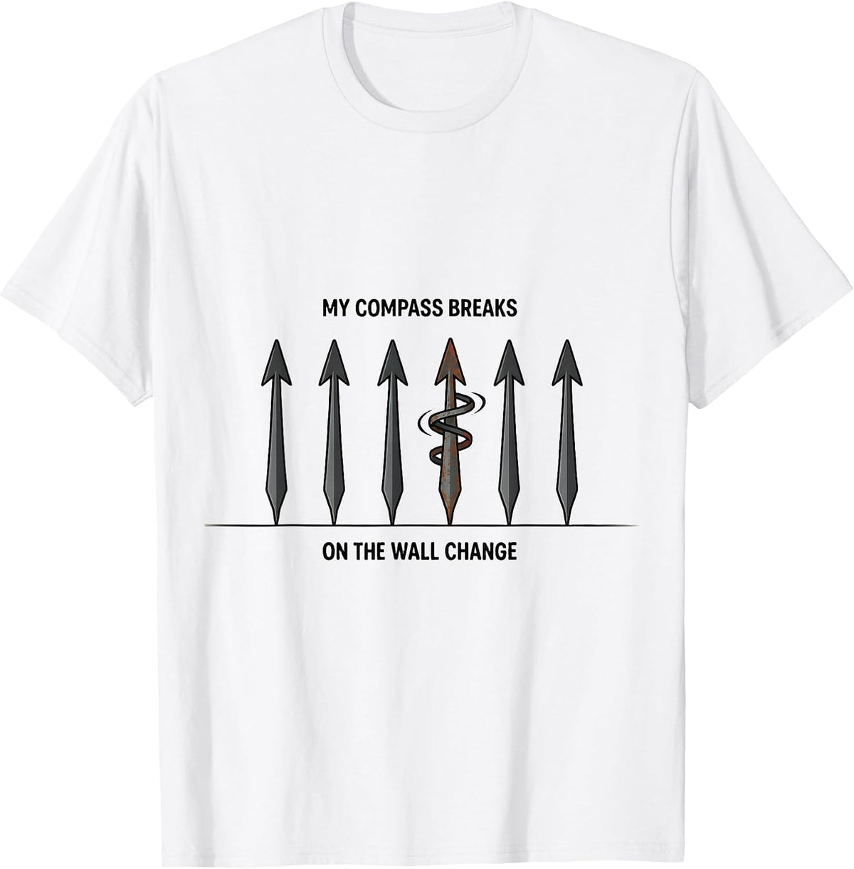 Men's My Compass Breaks On The Wall Change Funny Dance Lover Line T-Shirt - White