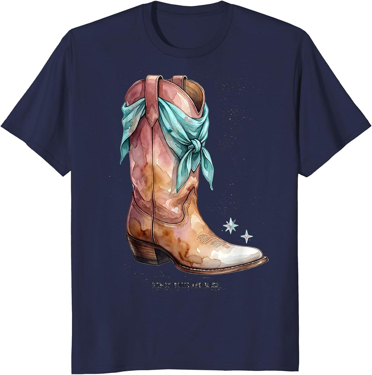 Howdy, Boots and Blush Watercolor Cowgirl Western Lifestyle T-Shirt - Navy Blue