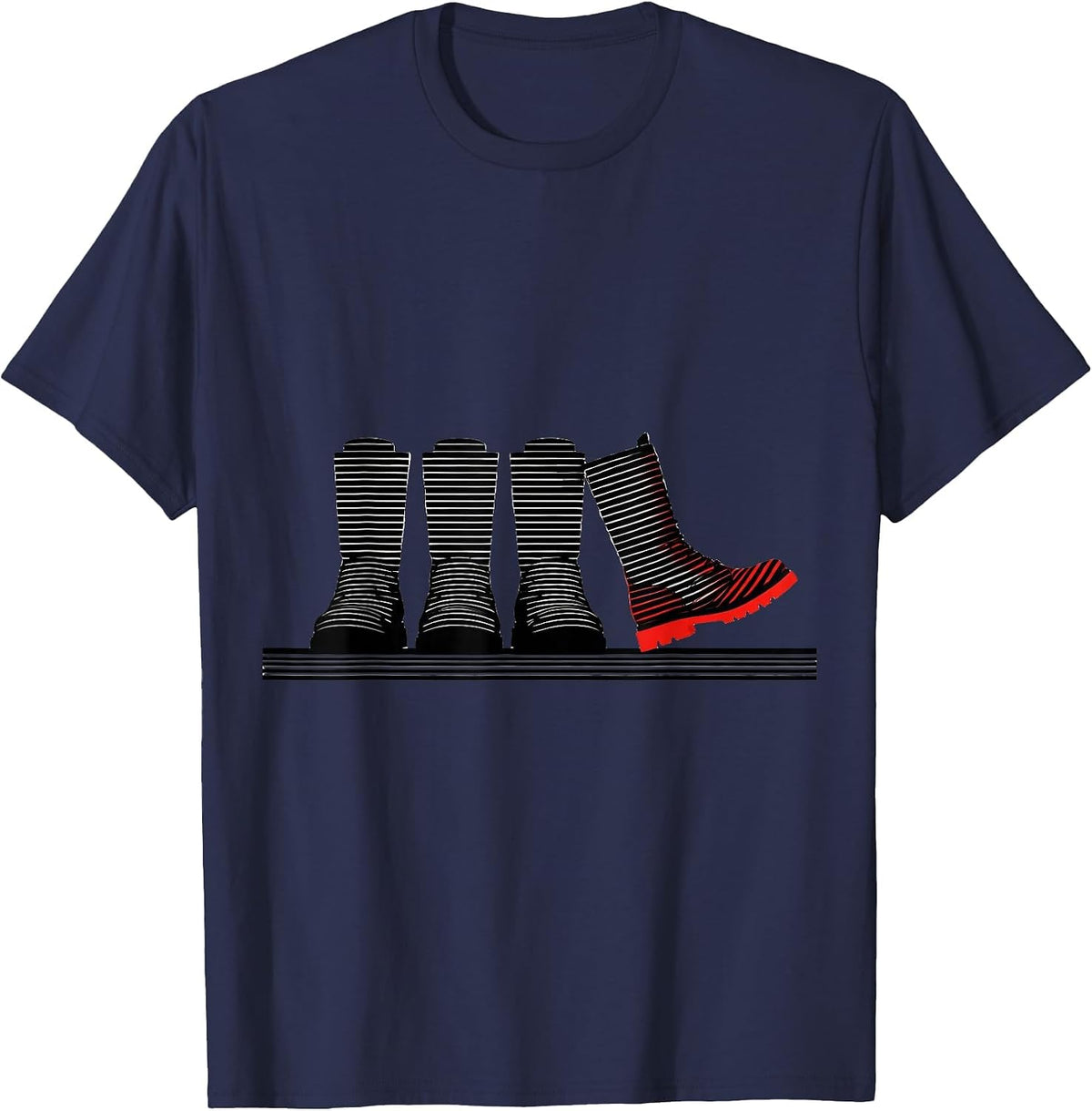 Dancing Boot Silhouettes Disrupted Stripe Graphic Line Dance T-Shirt - Navy Blue
