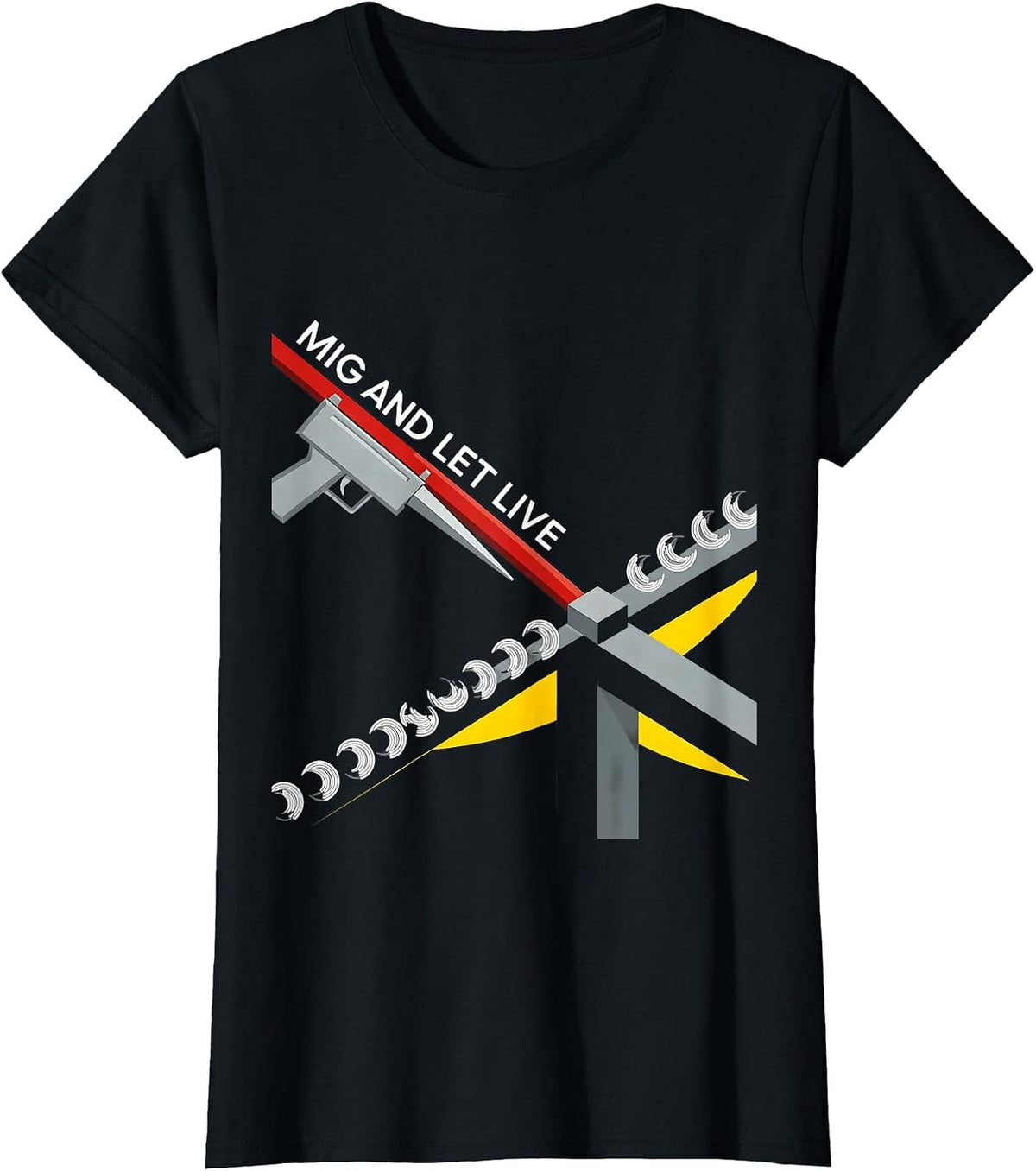 Women's MIG And Let Live Bauhaus Modernist Welder Humor Trade Pride T-Shirt - Black