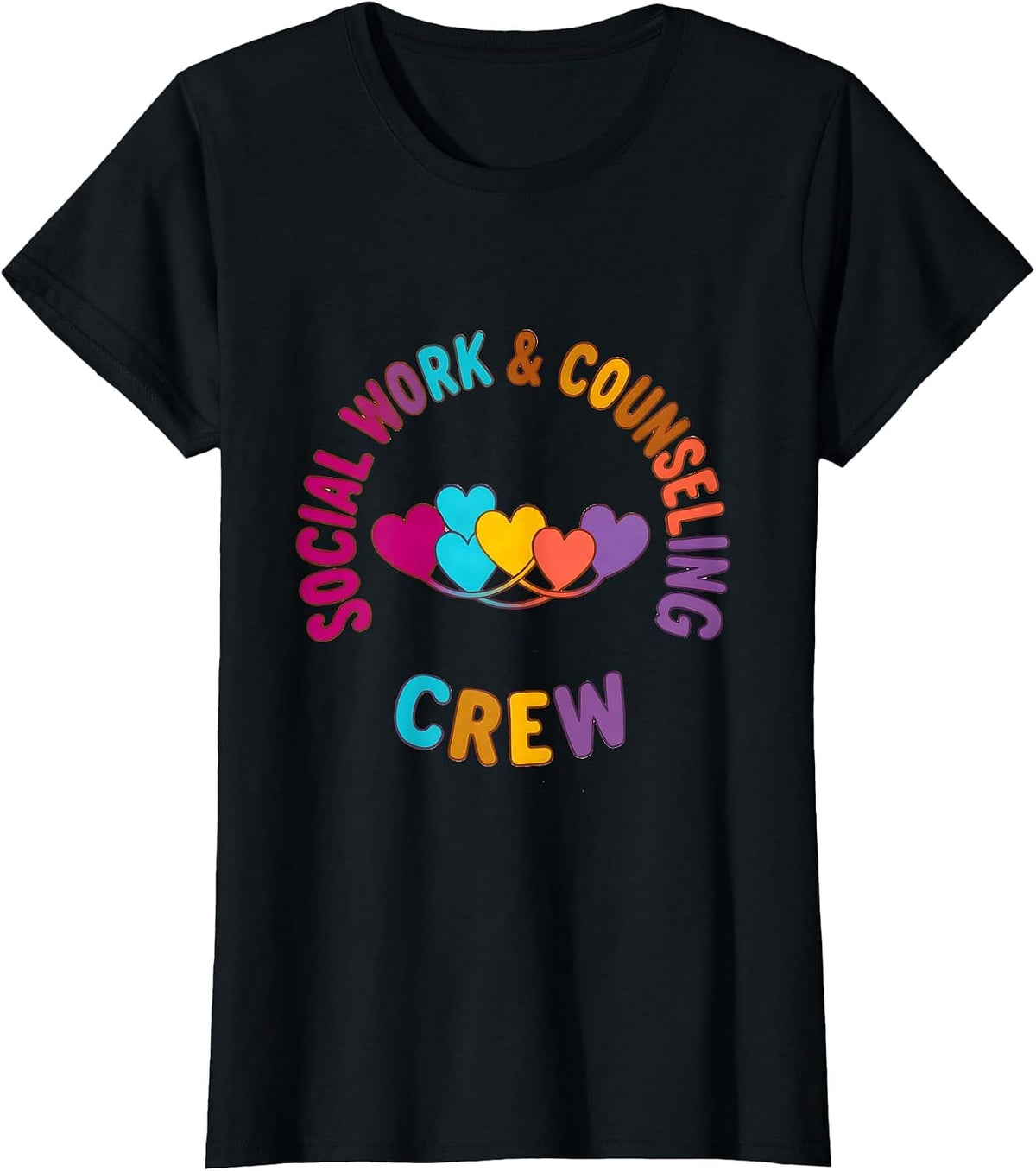 Women's Social Work & Counseling Crew Colorful School Counselor Crew T-Shirt - Black