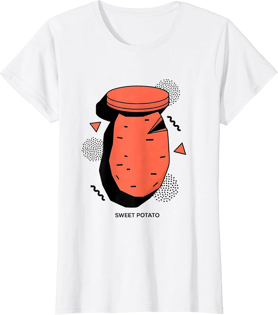 Women's Sweet Potato Memphis Postmodern Funny Grouchy Potato Couple T-Shirt - White