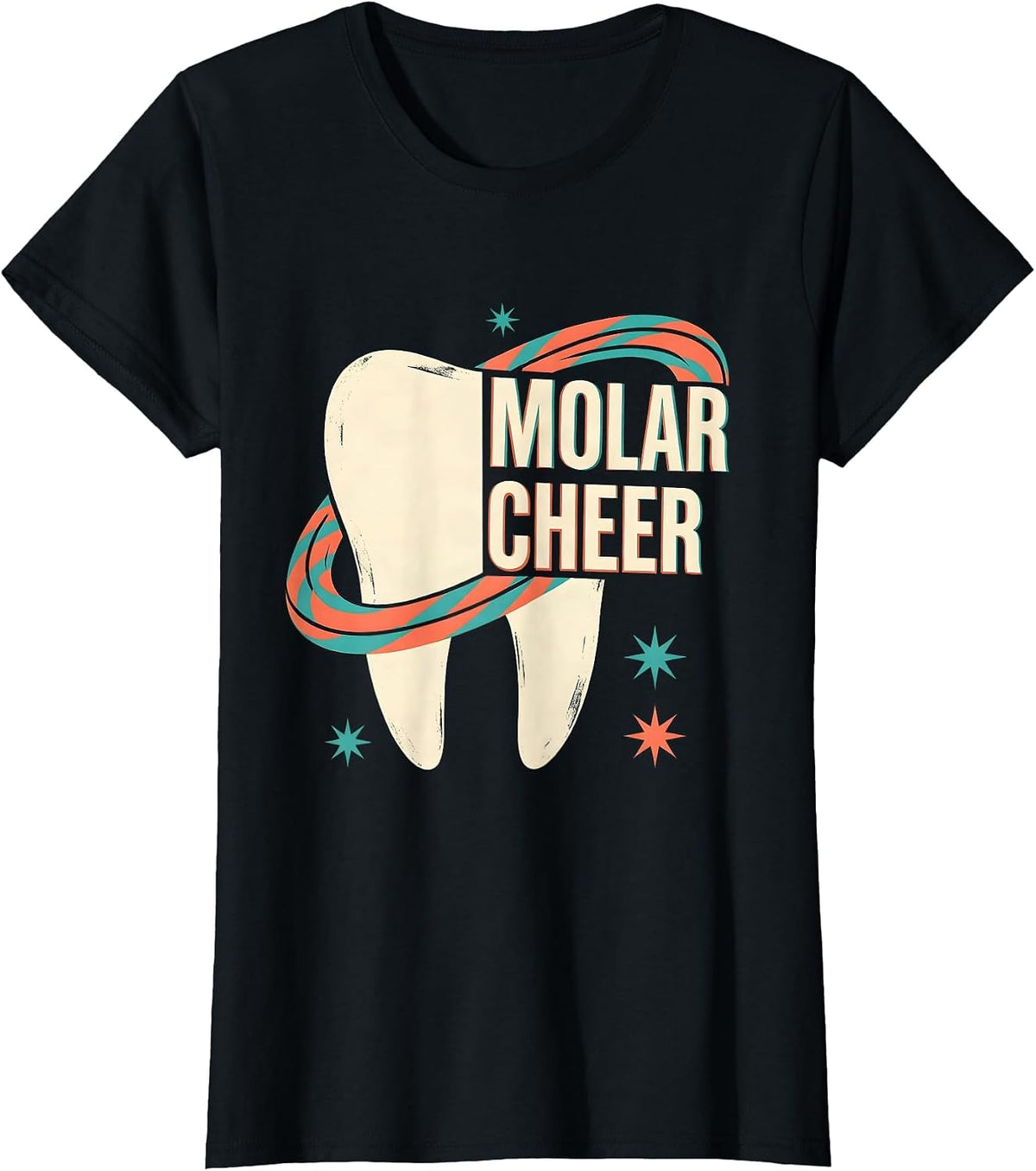 Women's Molar Cheer Midcentury Modern Dental Christmas Humor Dental T-Shirt - Black