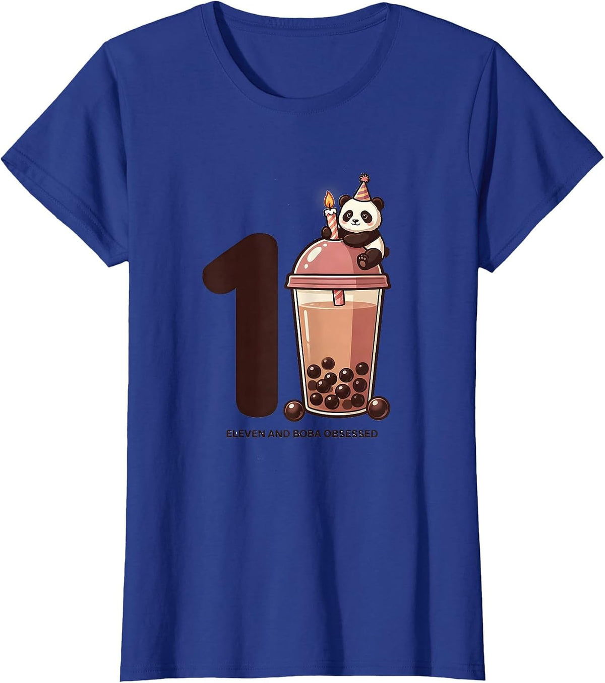 Women's Eleven And Boba Obsessed Cute Kawaii Panda Birthday Gift T-Shirt - Royal Blue