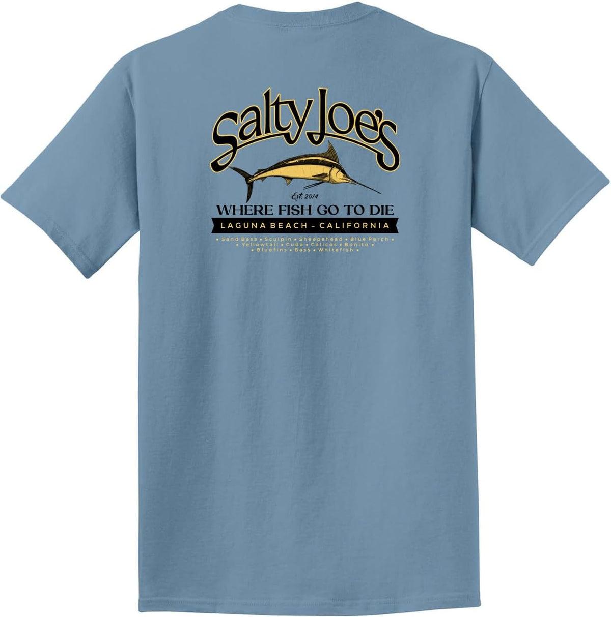JOES SURF SHOP Men's Garment Dyed Graphic T-Shirt Collection,100% Pigment-Dyed Cotton - Mist \/ Fish Count Logo