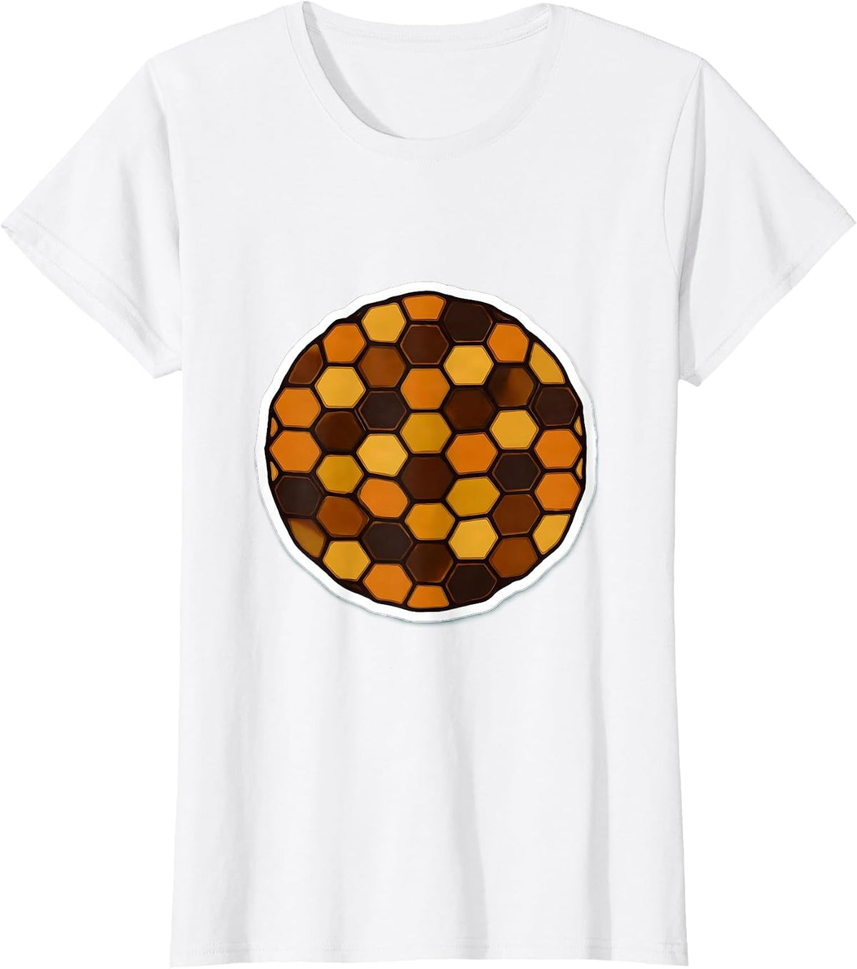 Women's Tortoise Shell Mosaic Geometric Hexagon Pattern T-Shirt - White