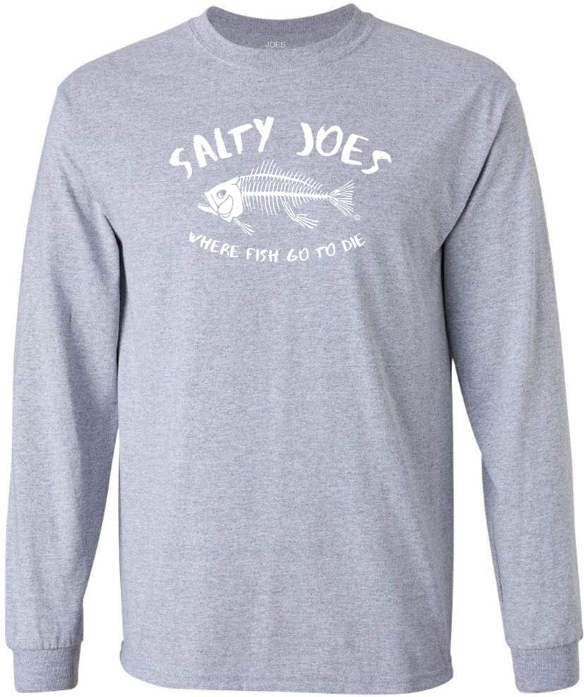 SALTY JOES "Where Fish Go to Die Heavyweight Long Sleeve Tee in Reg, Big & Tall - Athletic Heather \/ White Logo