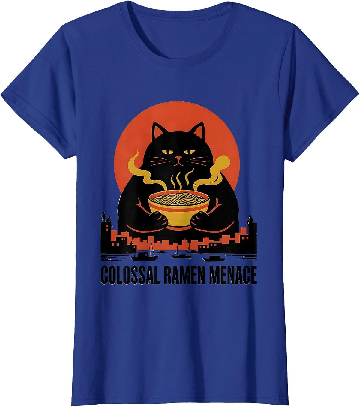 Women's Colossal Ramen Menace Funny Cat Ramen Japanese Anime Gift T-Shirt - Royal Blue