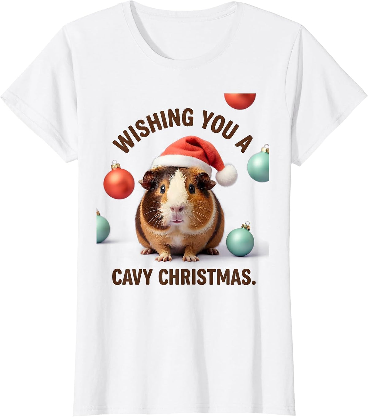 Women's Wishing You A Cavy Christmas Cute Kawaii Guinea Pig Santa T-Shirt - White