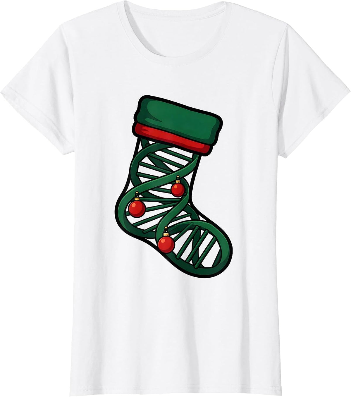 Women's DNA Helix Christmas Stocking Science Teacher Humor T-Shirt - White