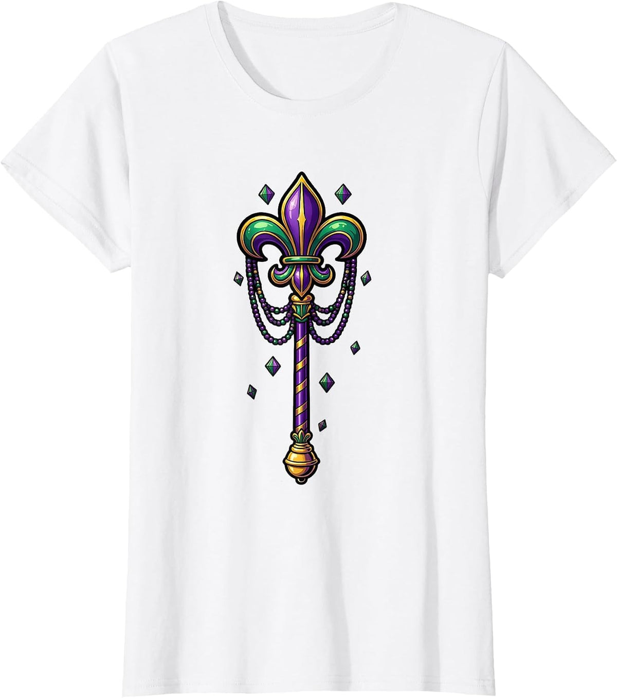 Carnival Scepter Colorful Mardi Gras Party Costume T-Shirt - White