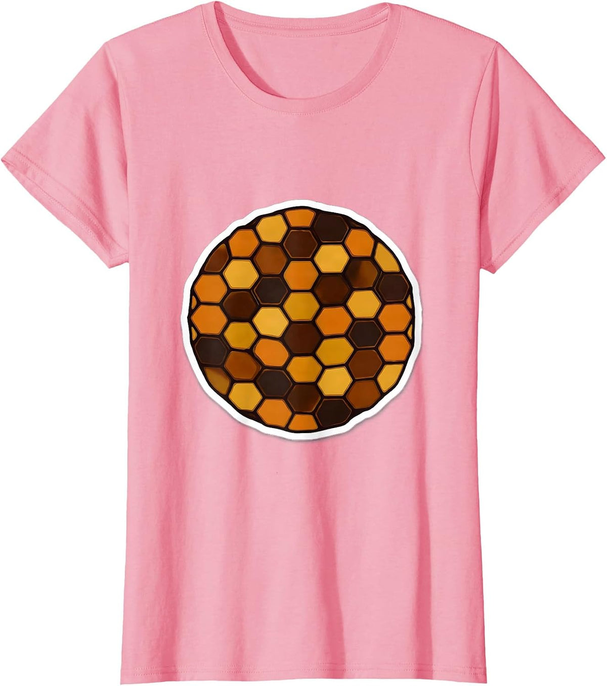 Women's Tortoise Shell Mosaic Geometric Hexagon Pattern T-Shirt - Pink