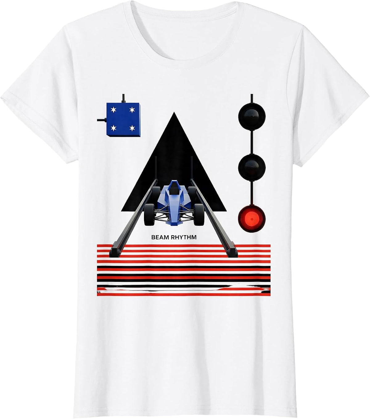Women's Beam Rhythm Bauhaus Modernist RC Drag Racing American Flag T-Shirt - White