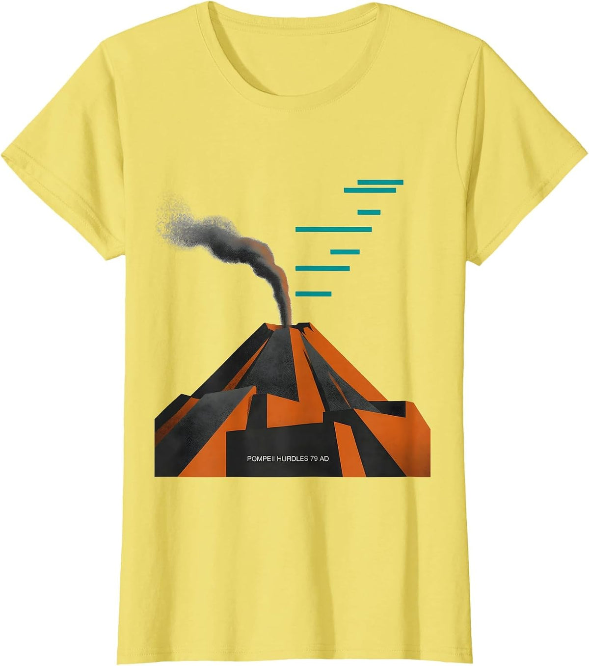Women's Pompeii Hurdles 79 AD Midcentury Modern Volcano History T-Shirt - Lemon Yellow