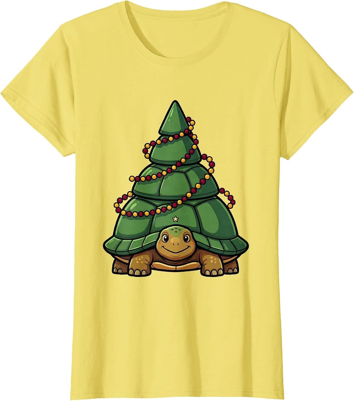 Women's Smiling Tortoise Christmas Animal Lover Funny Holiday T-Shirt - Lemon Yellow