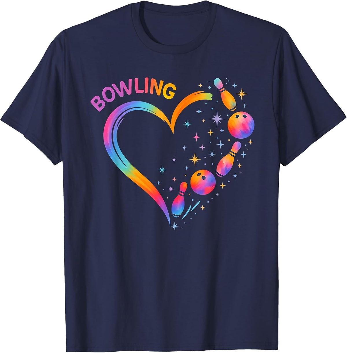 Bowling Heart Colorful Pin Lovers Bowler Bowling Women Girls T-Shirt - Navy Blue