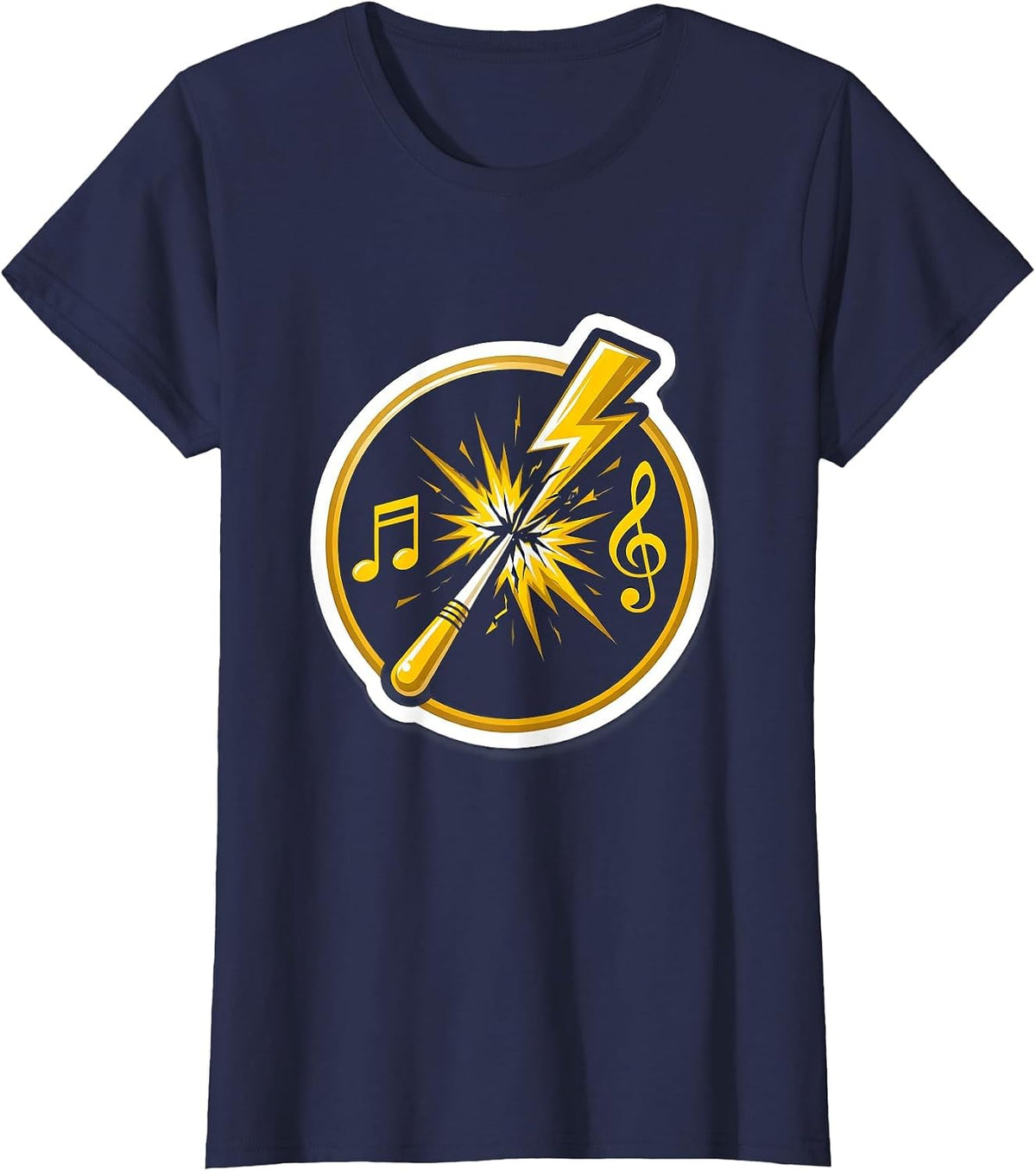 Women's Music Teacher Conductor Baton Lightning Bolt Graphic T-Shirt - Navy Blue