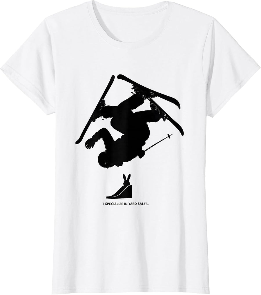 Women's I Specialize In Yard Sales Funny Ski Humor Winter Sports T-Shirt - White