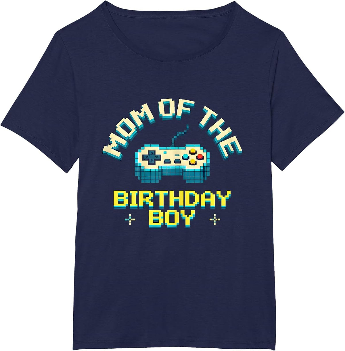 Women's Mom Of The Birthday Boy Pixel Art Gaming Birthday Party T-Shirt - Navy Blue