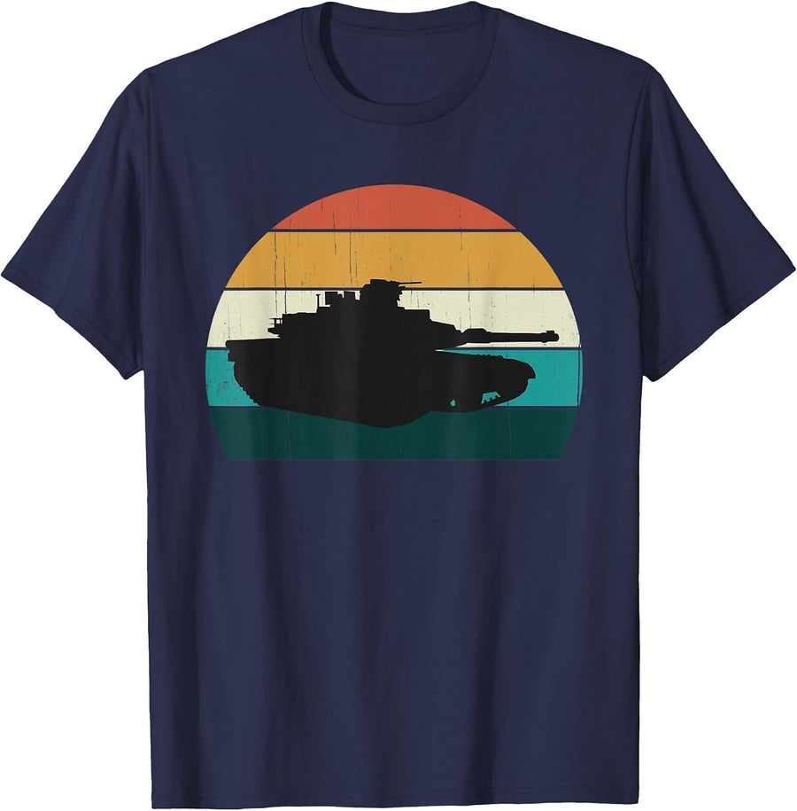 Vintage Abrams M1 - Retro Sunset American Main Battle Tank T-Shirt - Navy Blue