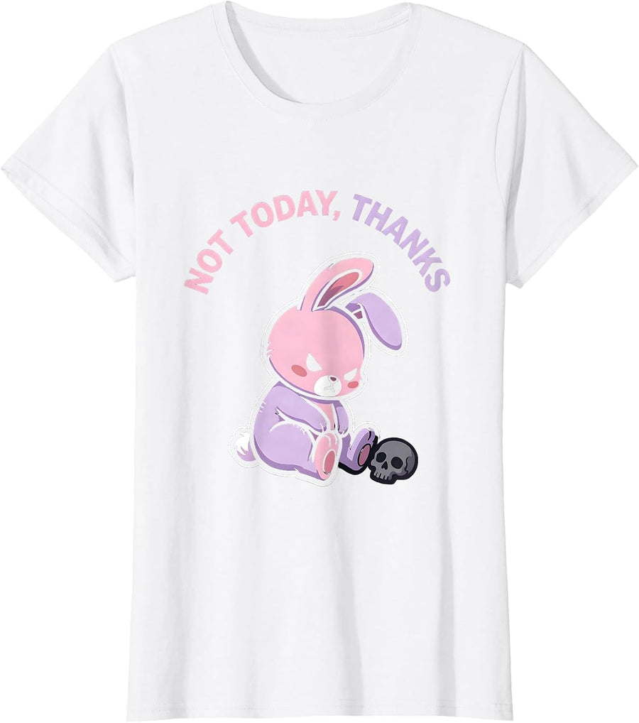 Women's Not Today Thanks Pastel Goth Kawaii Bunny Rabbit Alt Goth T-Shirt - White