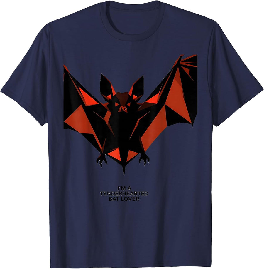 I'm A Tenderhearted Bat Lover Geometric Bat Lover Halloween T-Shirt - Navy Blue