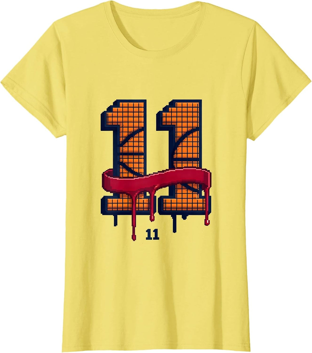 11 Pixel Art Baseball Birthday Boy Ice Cream Drip T-Shirt - Lemon Yellow