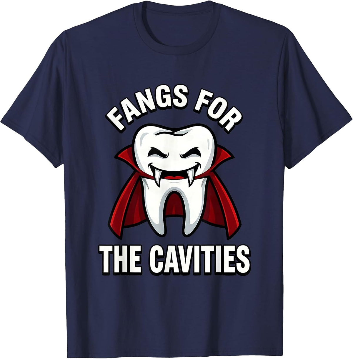 Fangs for the Cavities Dental Halloween Design T-Shirt - Navy Blue