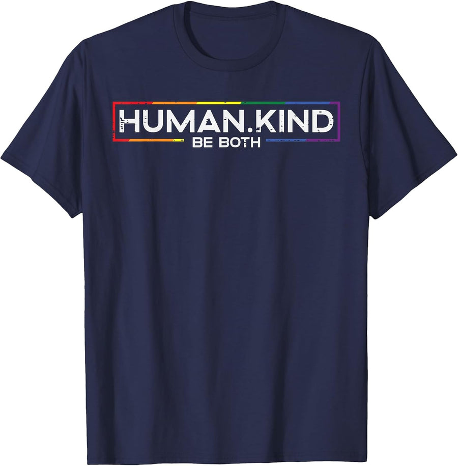 Gay Pride Month Human Kind LGBTQ Ally Rainbow Pride Shirt Tees and T Shirts for Men Women - Navy Blue