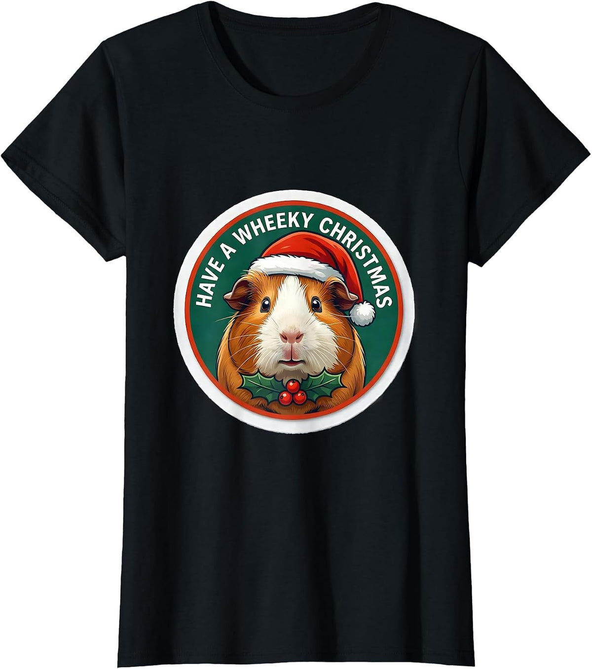Have A Wheeky Christmas Funny Guinea Pig Santa Hat Sticker T-Shirt - Black