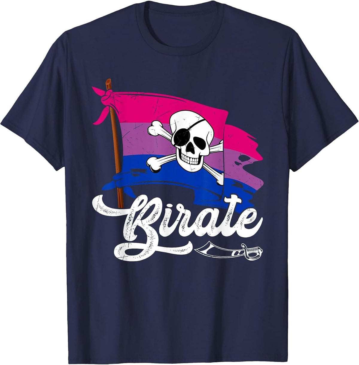 Birate Pirate Bisexual Flag Bisexuality Pride Month LGBTQ T-Shirt - Navy Blue