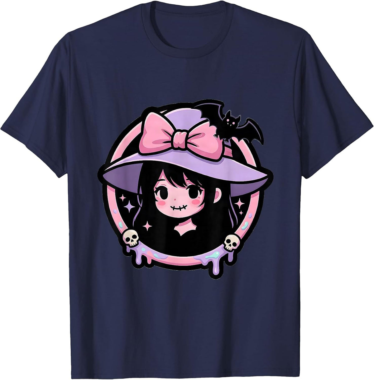 Men's Chic Wide-Brim Hat Pose Mimi Graphic T-Shirt - Navy Blue