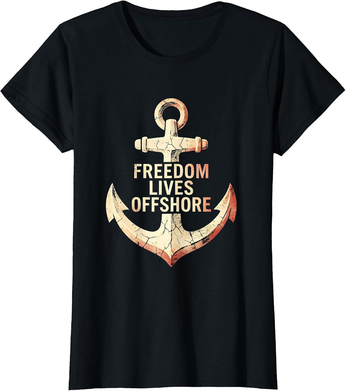 Freedom Lives Offshore Navy Design T-Shirt - Black