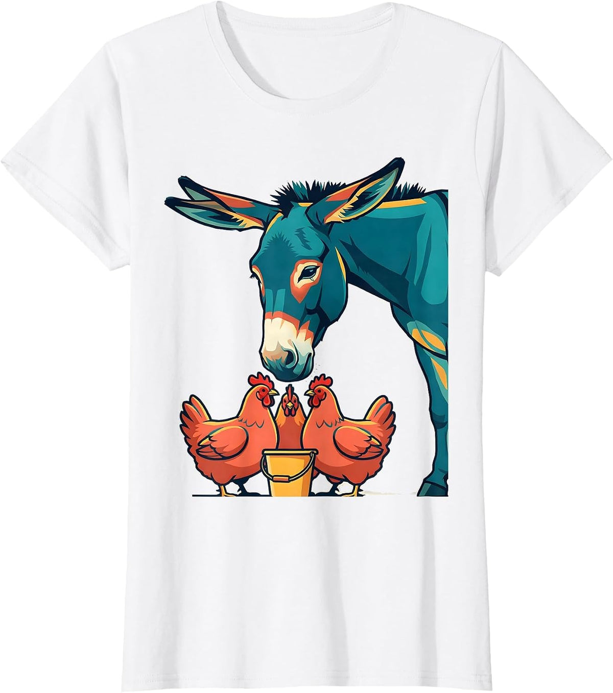 Women's Donkey And Chickens Farm Animal Humor Country Life T-Shirt - White