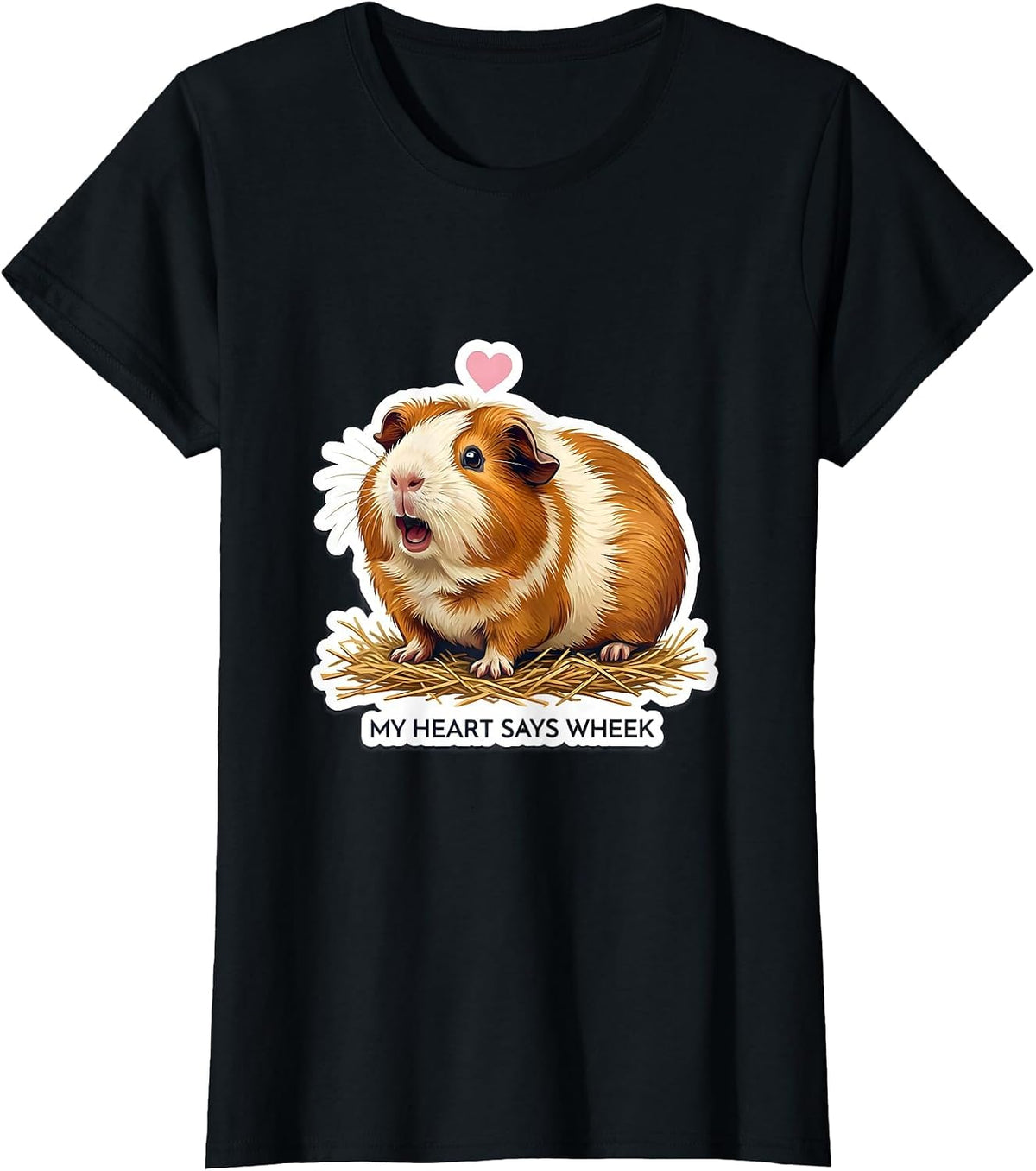 Women's My Heart Says Wheek Cute Guinea Pig Lover Owner Humor T-Shirt - Black