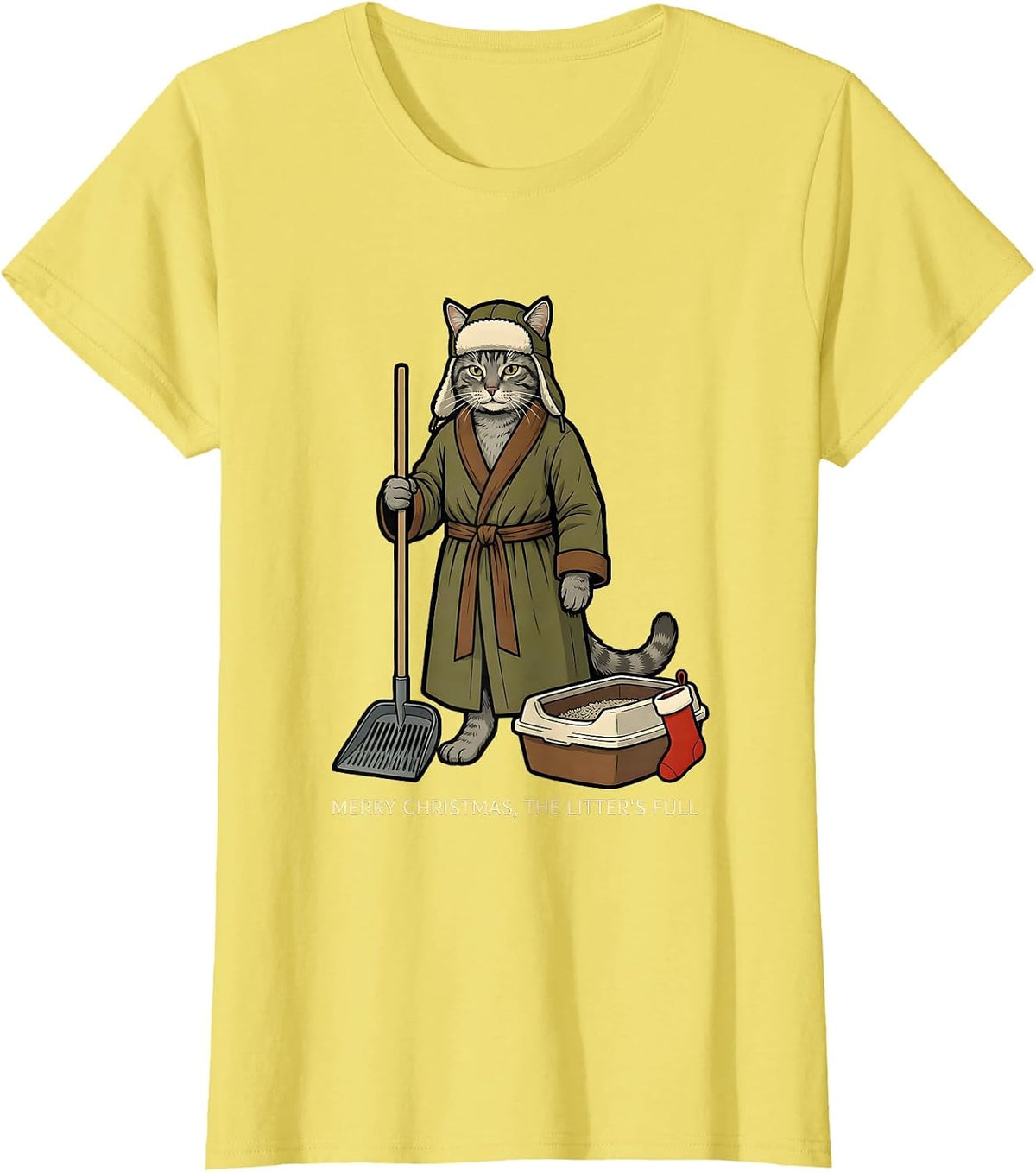 Merry Christmas The Litter's Full Funny Cat Lover Ugly T-Shirt - Lemon Yellow
