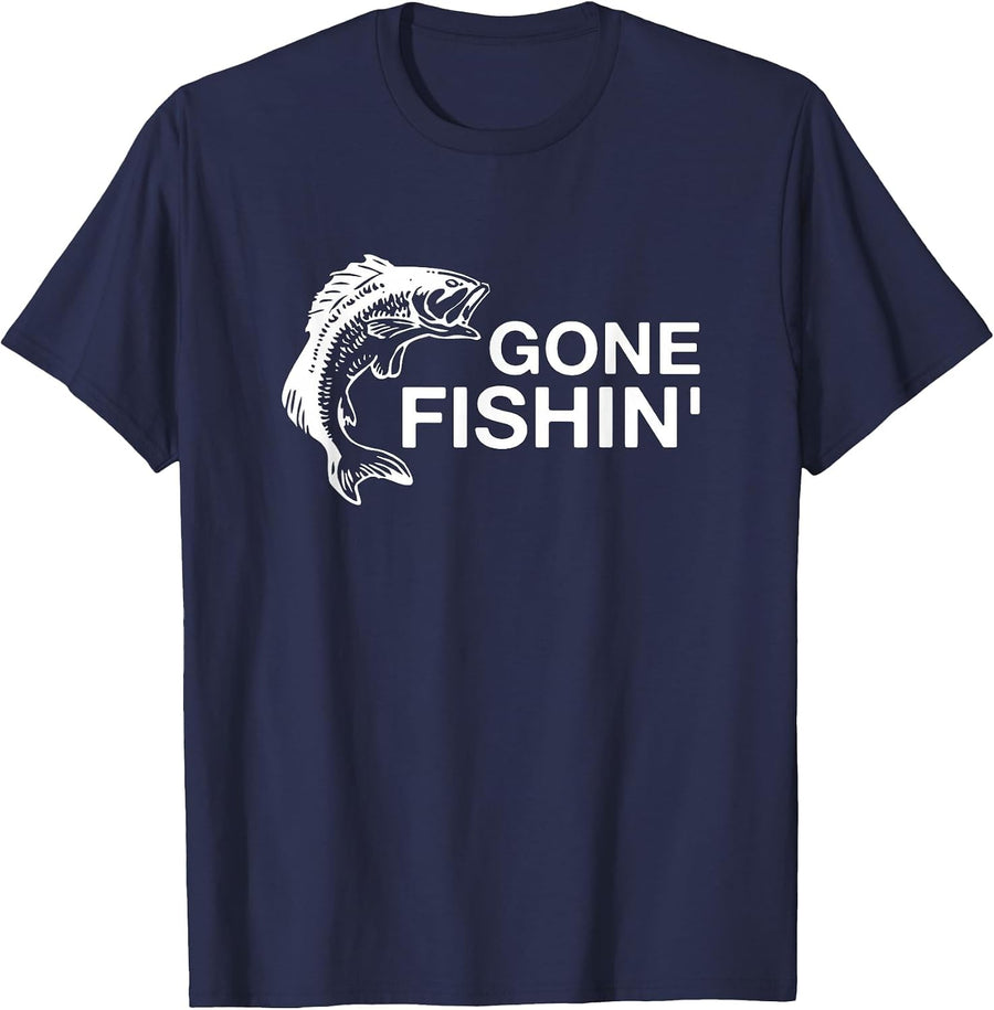 Gone Fishin' Funny Bass Fishing T-Shirt - Navy Blue
