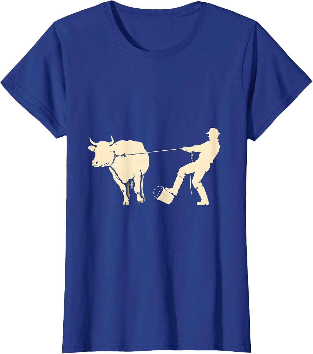 Women's Farmer vs Heifer Silhouette Funny Farm Life T-Shirt - Royal Blue