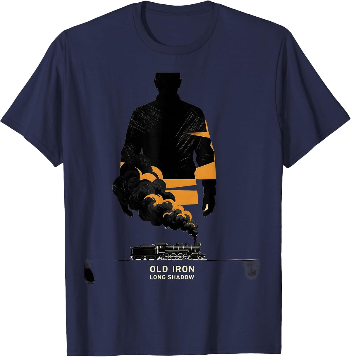 Men's Old Iron Long Shadow Vintage Steam Locomotive Train T-Shirt - Navy Blue