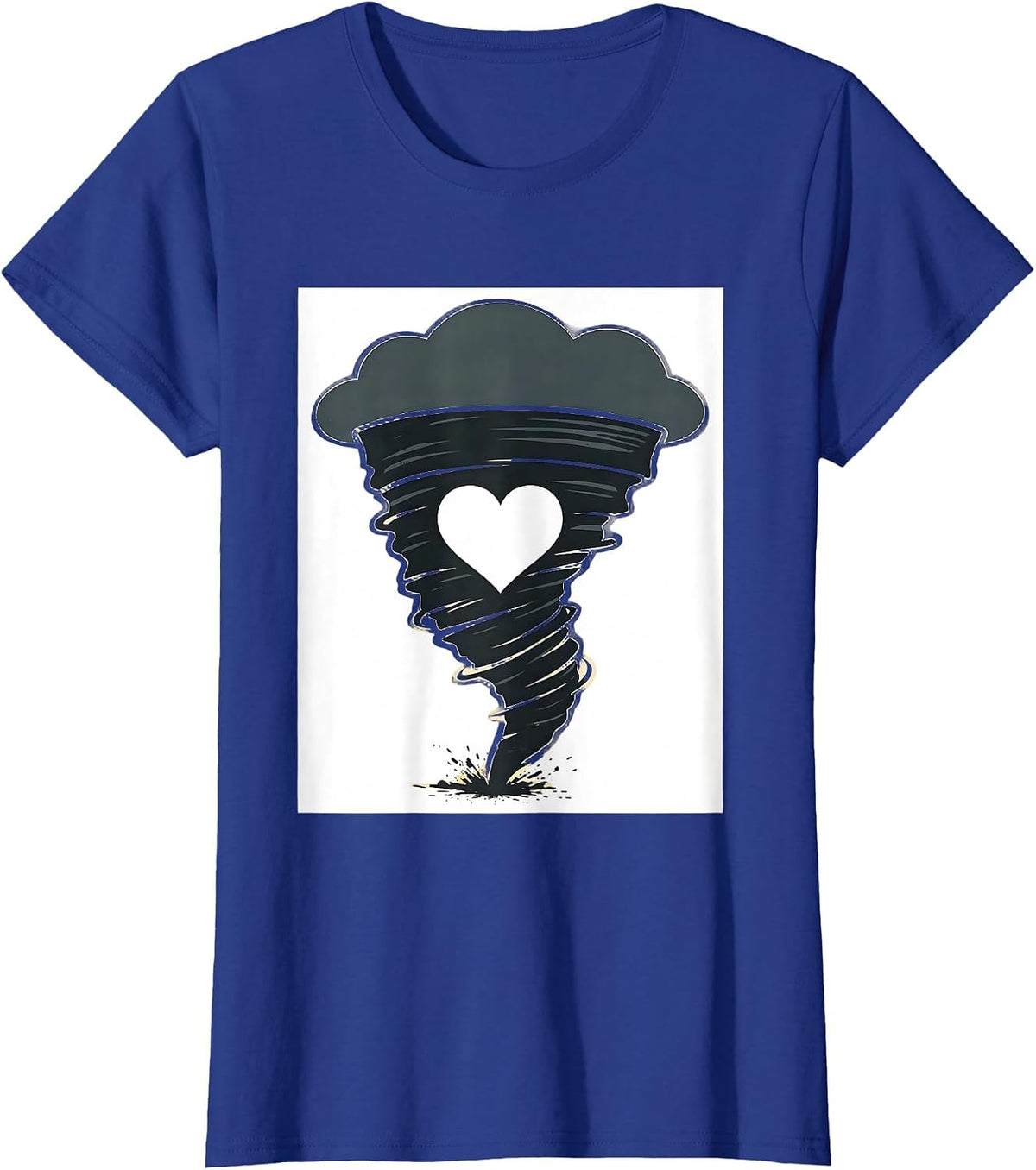 Women's Tornado Funnel Heart Screenprint Storm Chaser Meteorology T-Shirt - Royal Blue
