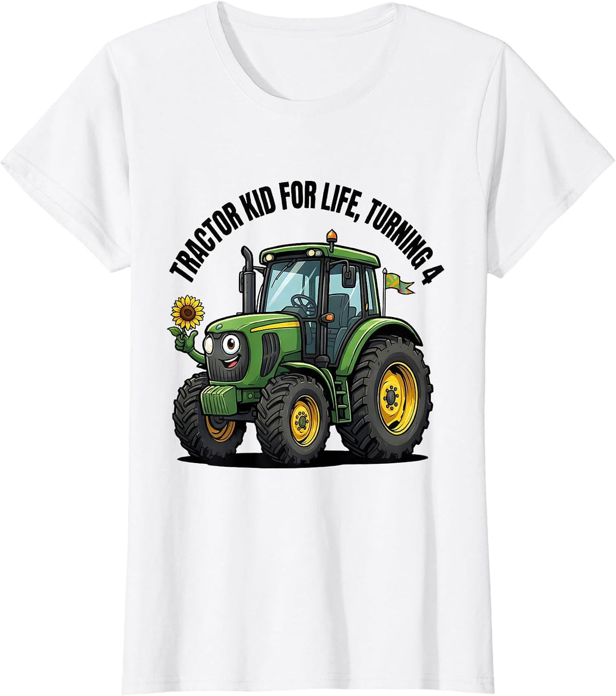 Women's Tractor Kid For Life Turning 4 Cartoon Toddler Birthday T-Shirt - White