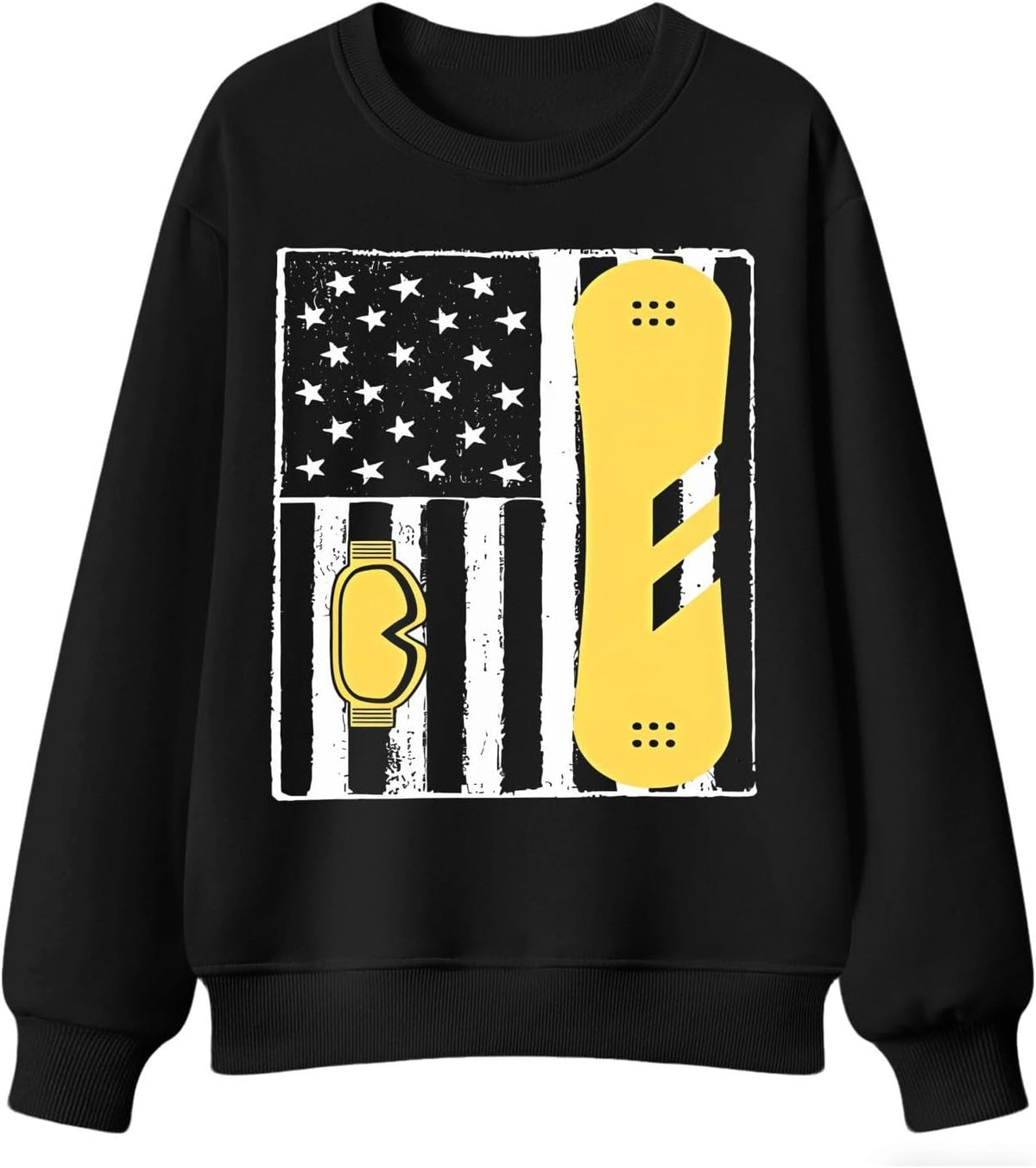 Men's Crewneck Sweatshirt,Vintage Snowboarding Us Flag - Vintage Snowboarding Us Flag