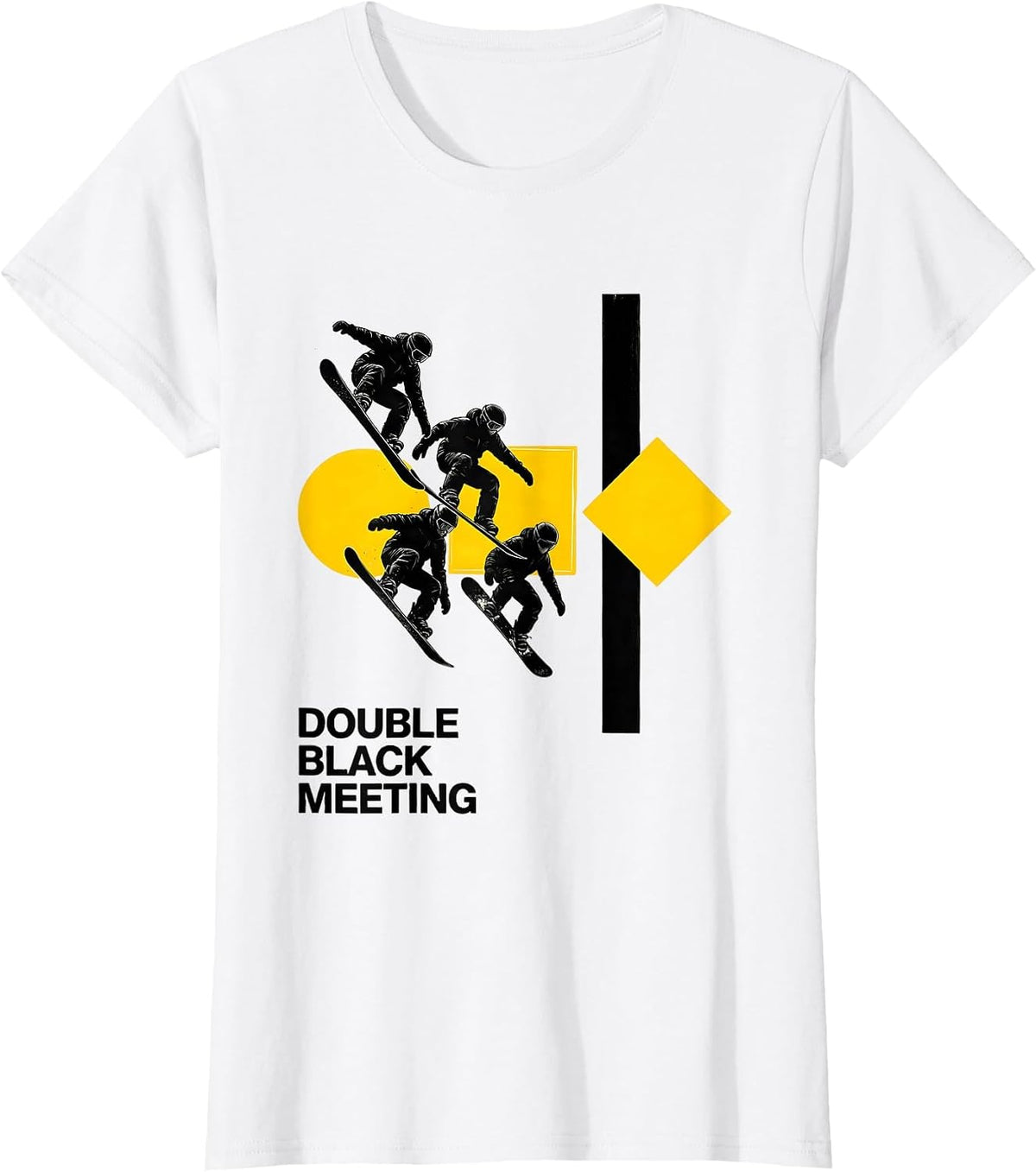 Double Black Meeting Stencil Graphic Snowboarder Ski Dad T-Shirt - White