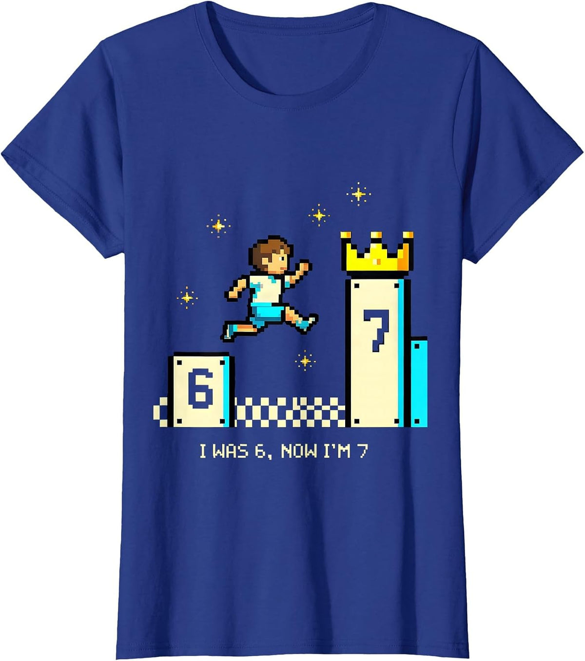 Women's I Was 6 Now I'm 7 Pixel Art 7th Birthday Kids Gift T-Shirt - Royal Blue