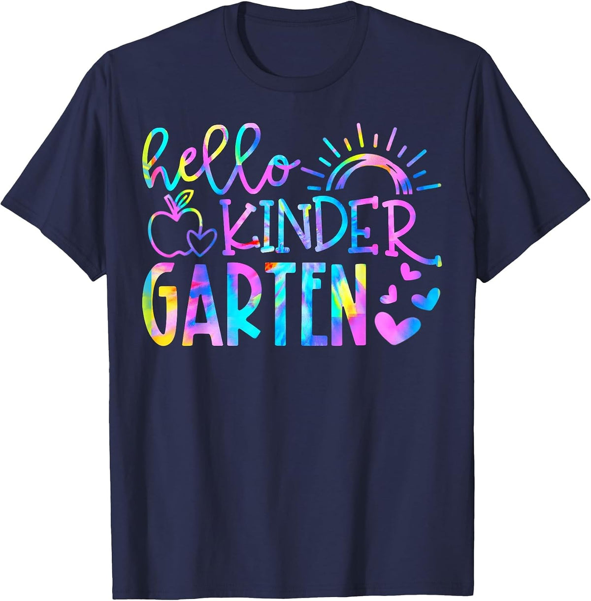 Hello Kindergarten Tie Dye Back to School Kinder Teacher Kid T-Shirt - Navy Blue