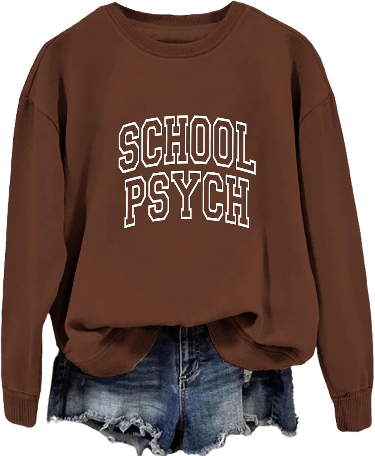 School Psych Sweatshirt Vintage Psychologist Shirts for Women Crewneck Long Sleeve Casual Loose Pullover Tops - Brown