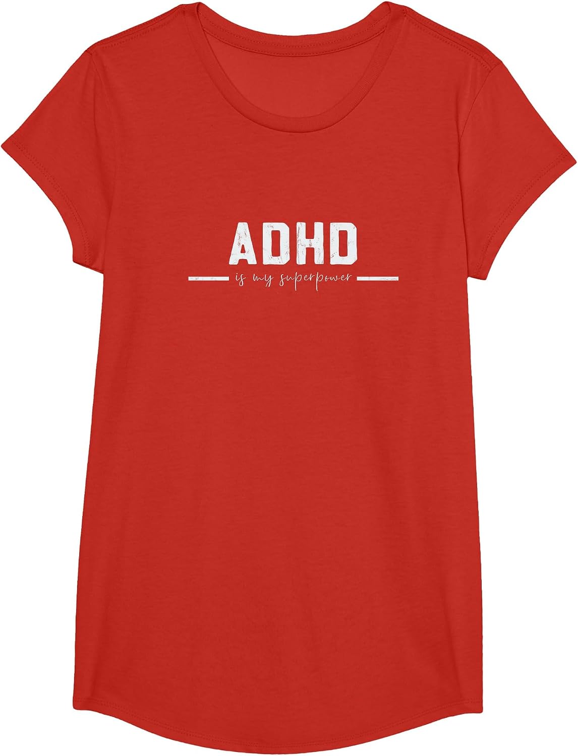 ADHD is My Superpower Vintage Distressed Design T-Shirt - Girls Red